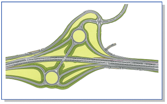 Divided cloverleaf interchange with A-8029