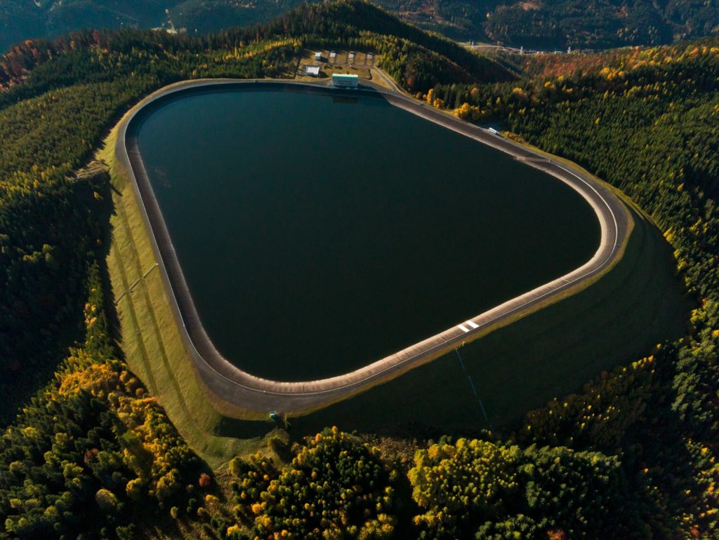 Water reservoir from the sky, aerial shot
